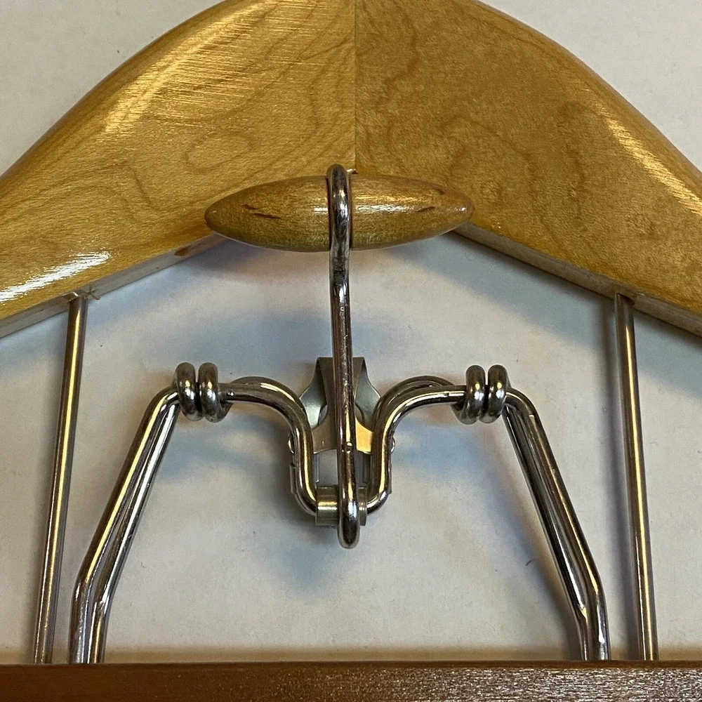 Vintage Wooden Maple Metal Suit Hangers Mid Century Modern Lot of 2